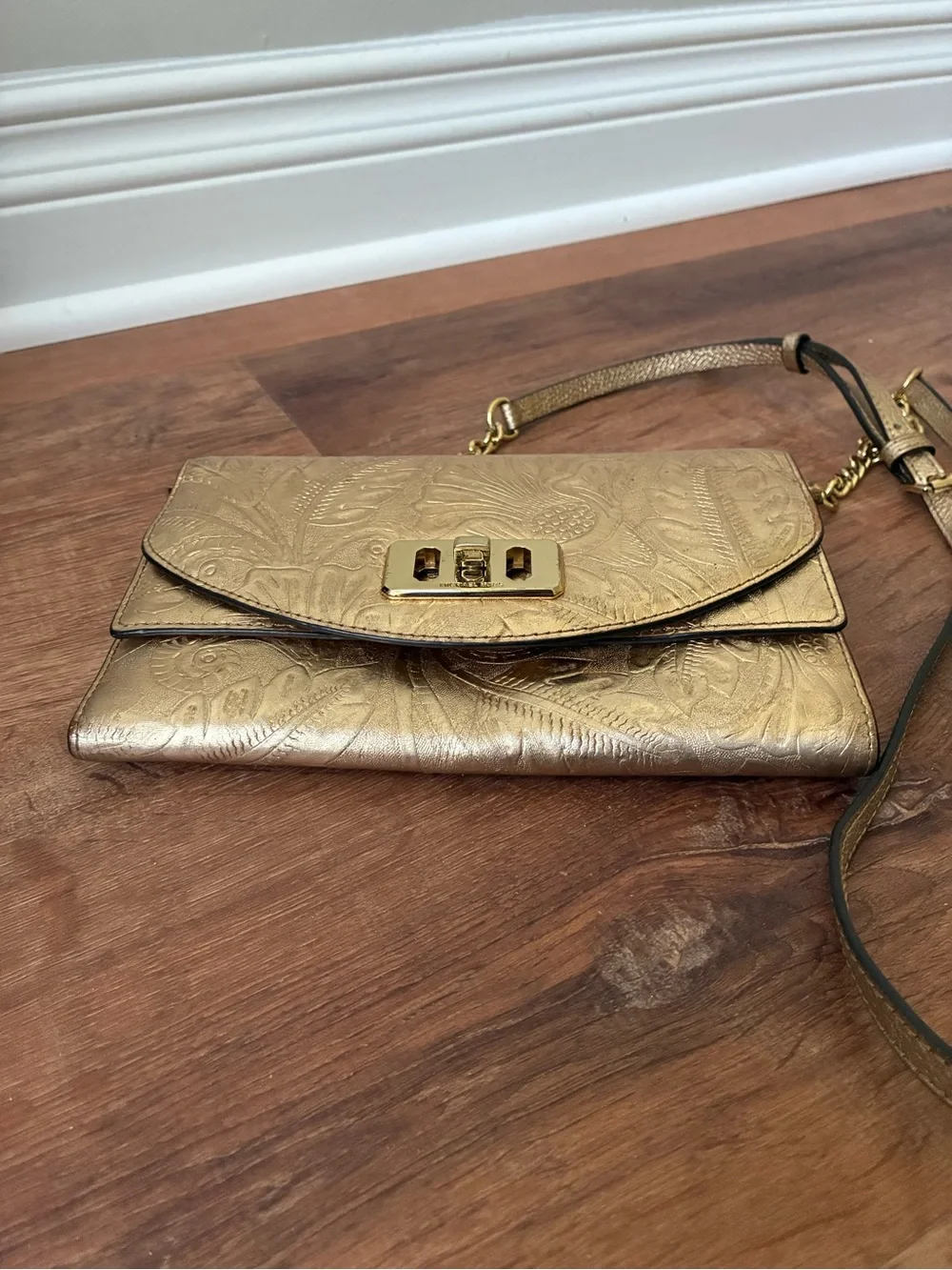 Michael Kors Metallic Embossed Leather Clutch Crossbody